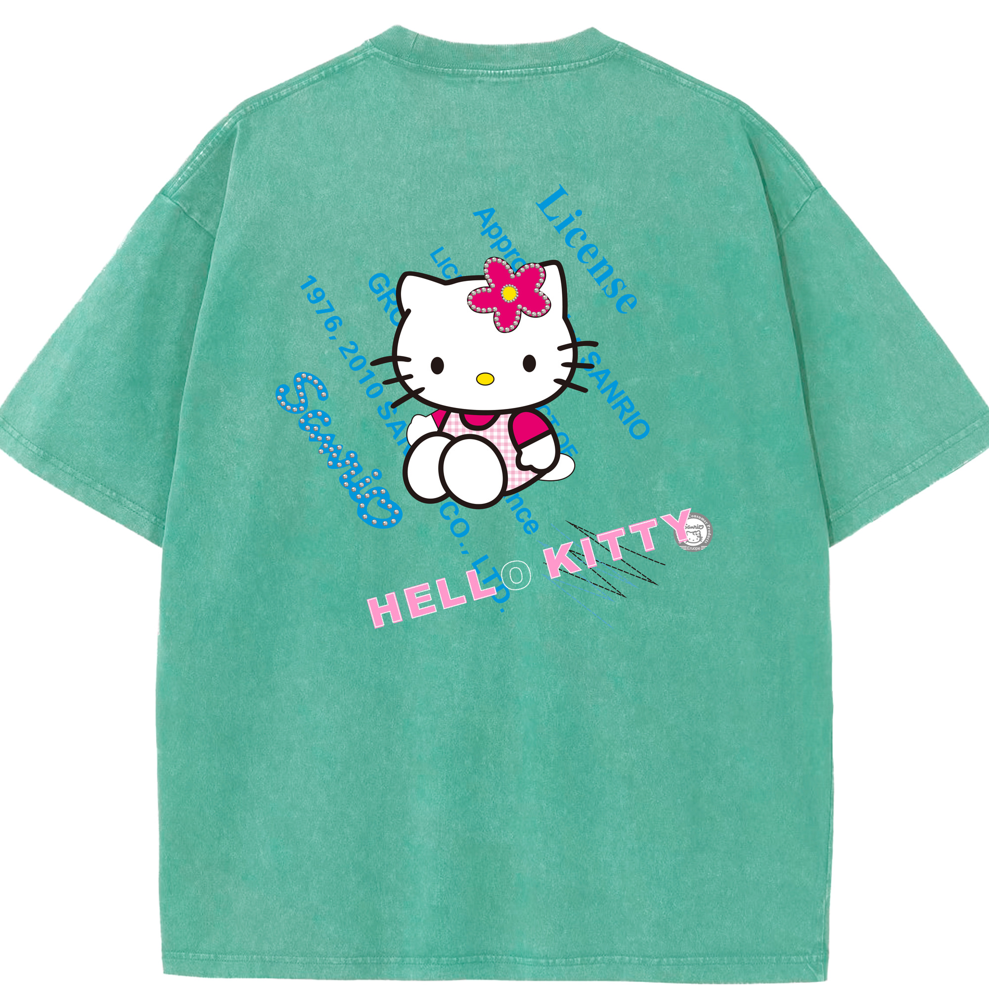（画像用） Hello Kitty ハローキティ 綿100% ヴィンテージ風 半袖Tシャツ（背面プリント）